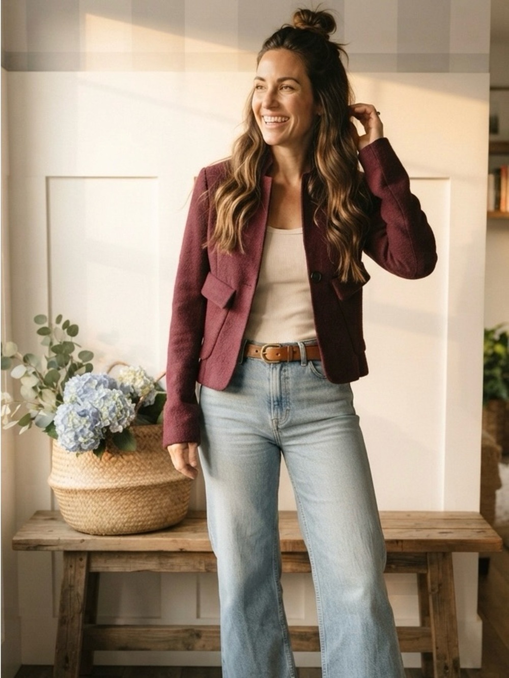 Zara Burgundy Textured Blazer Jacket